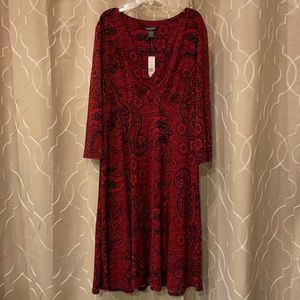 GLAMOUR - Red and Black V-Neck Dress - Size 12